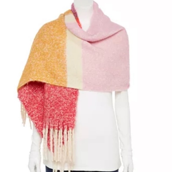 Sonoma Goods For Life® Twisted Fringe Brushed Blanket Scarf Colorblock Fall NEW - Picture 2 of 7